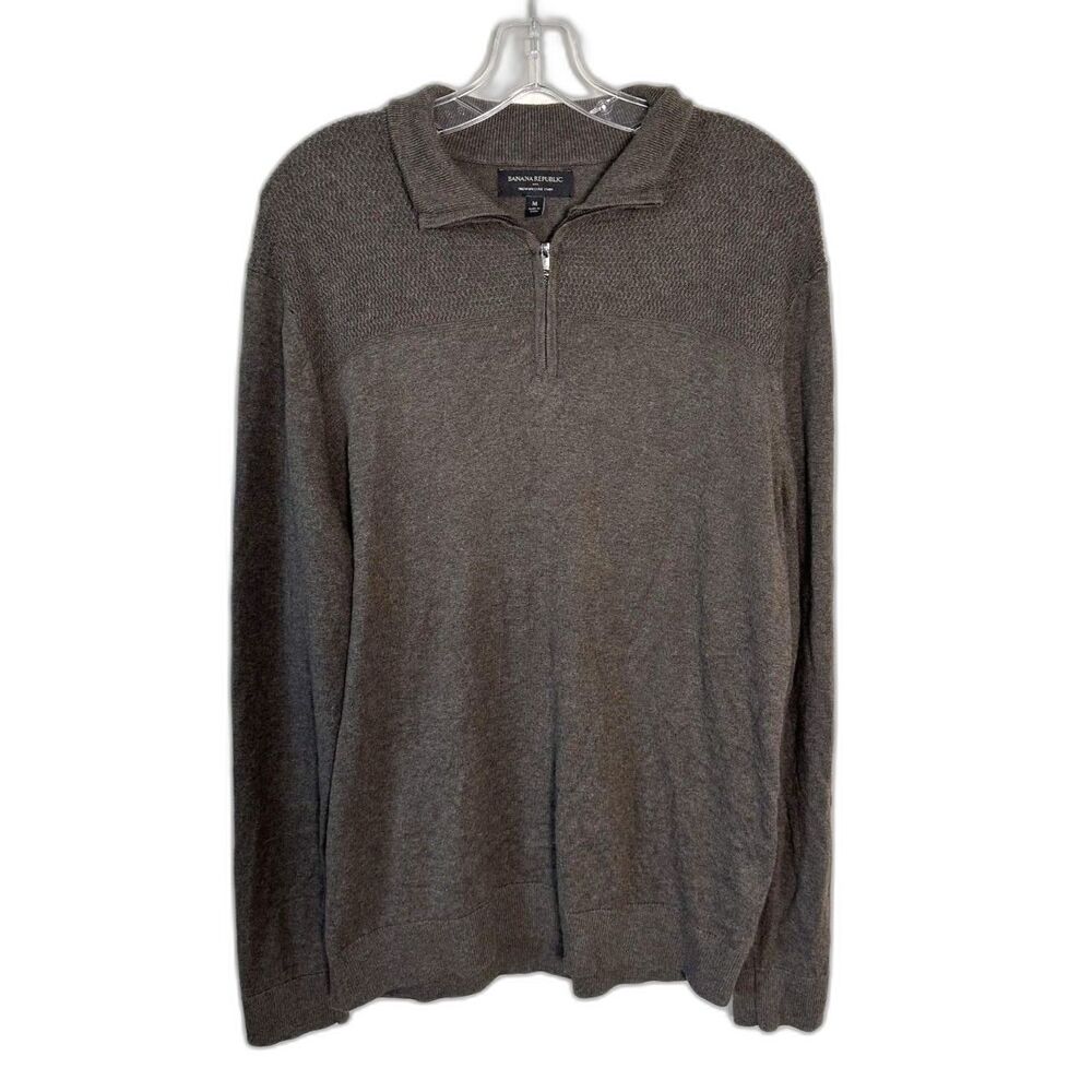 Banana Republic Mens M Brown Silk Cashmere Blend Quarter 1/4 Zip Sweater Medium - Picture 2 of 8